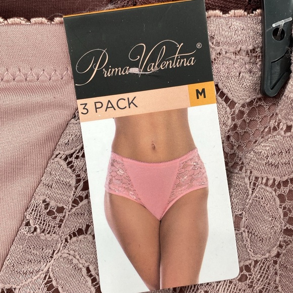 Prima Valentina Pack of 3 Briefs Lace Accent Panties Underwear Size Medium - Picture 2 of 6
